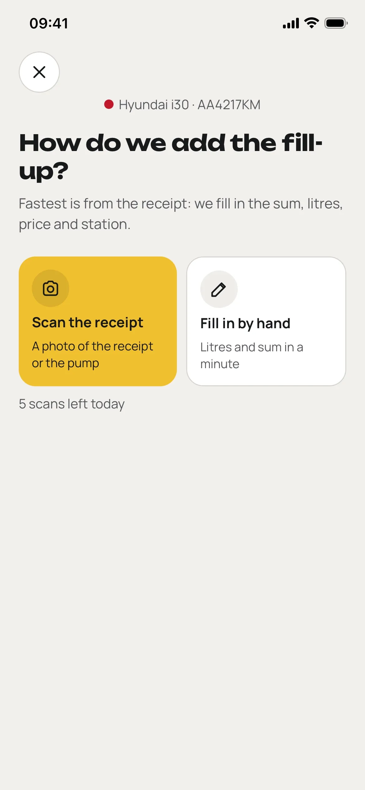 Choosing between scanning a receipt and filling it in by hand